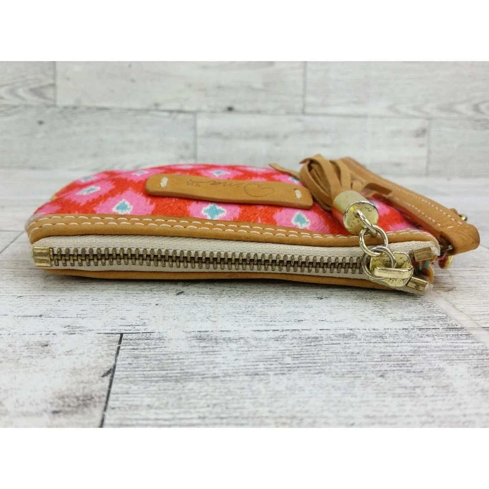 Dena Canvas Chevron Striped Aztec‎ Pink Orange Teal Tassel Pouch Bag Wristlet